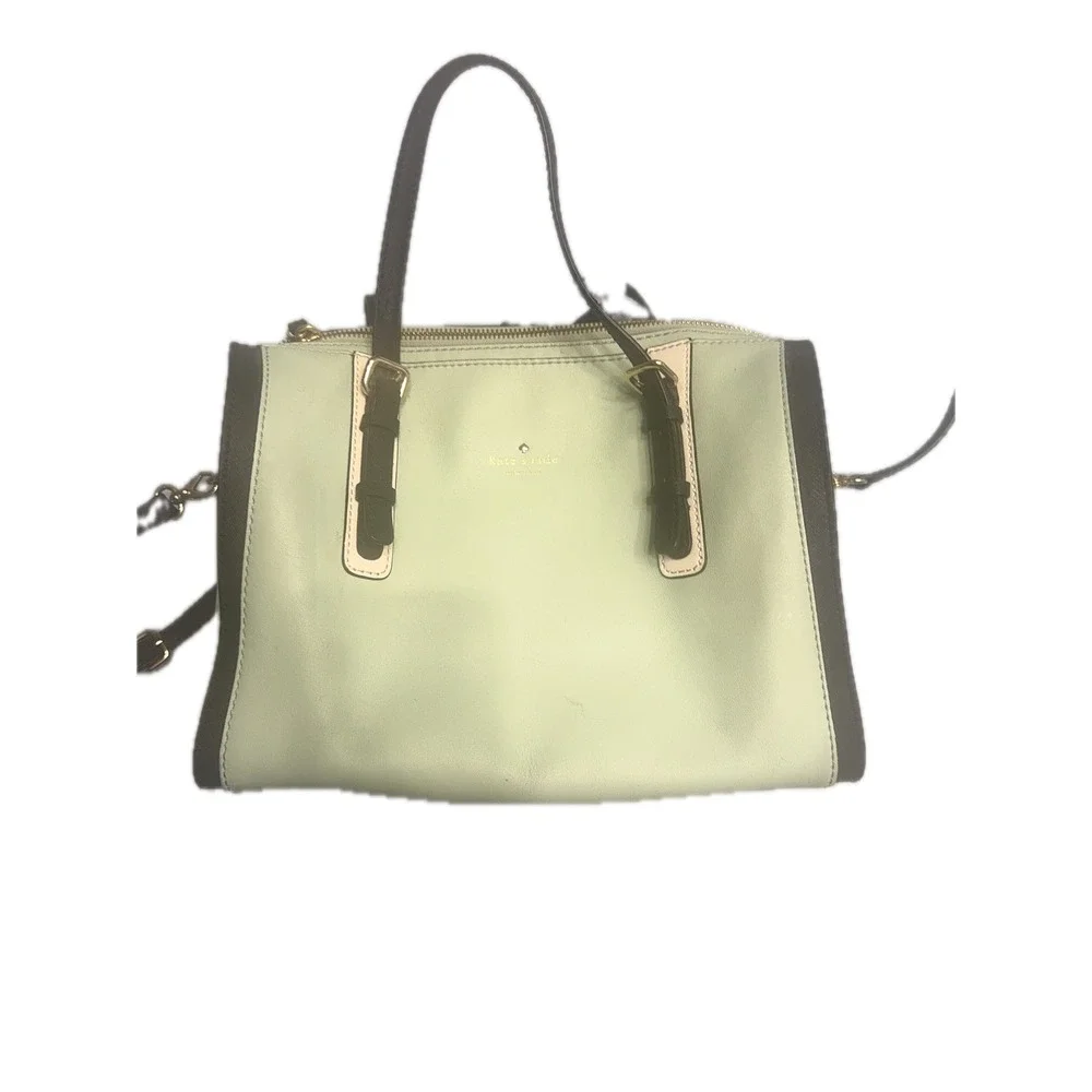 Kate Spade New York Satchel Purse Handbag Green Leather Colorblock Zip Top